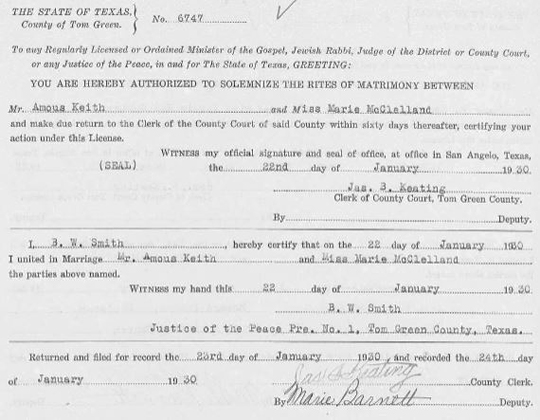 Texas marriage record 1930